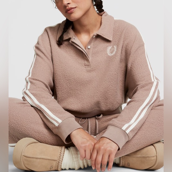 BNWT PINK REVERSE FLEECE CROPPED POLO SWEATSHIRT - Picture 7 of 8